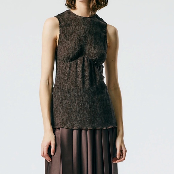 Like New TIBI |  Brown Crinkle Lyocell Tank  | Size L - Picture 1 of 3